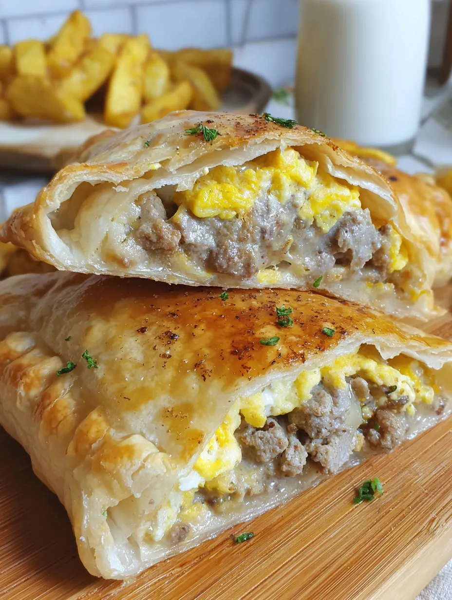 A savory breakfast pop tart with meat and egg filling.