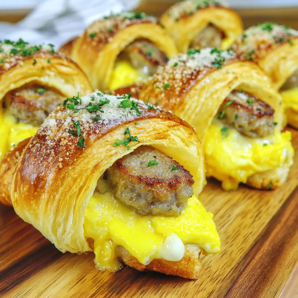 Breakfast crescent rolls with meat and cheese.