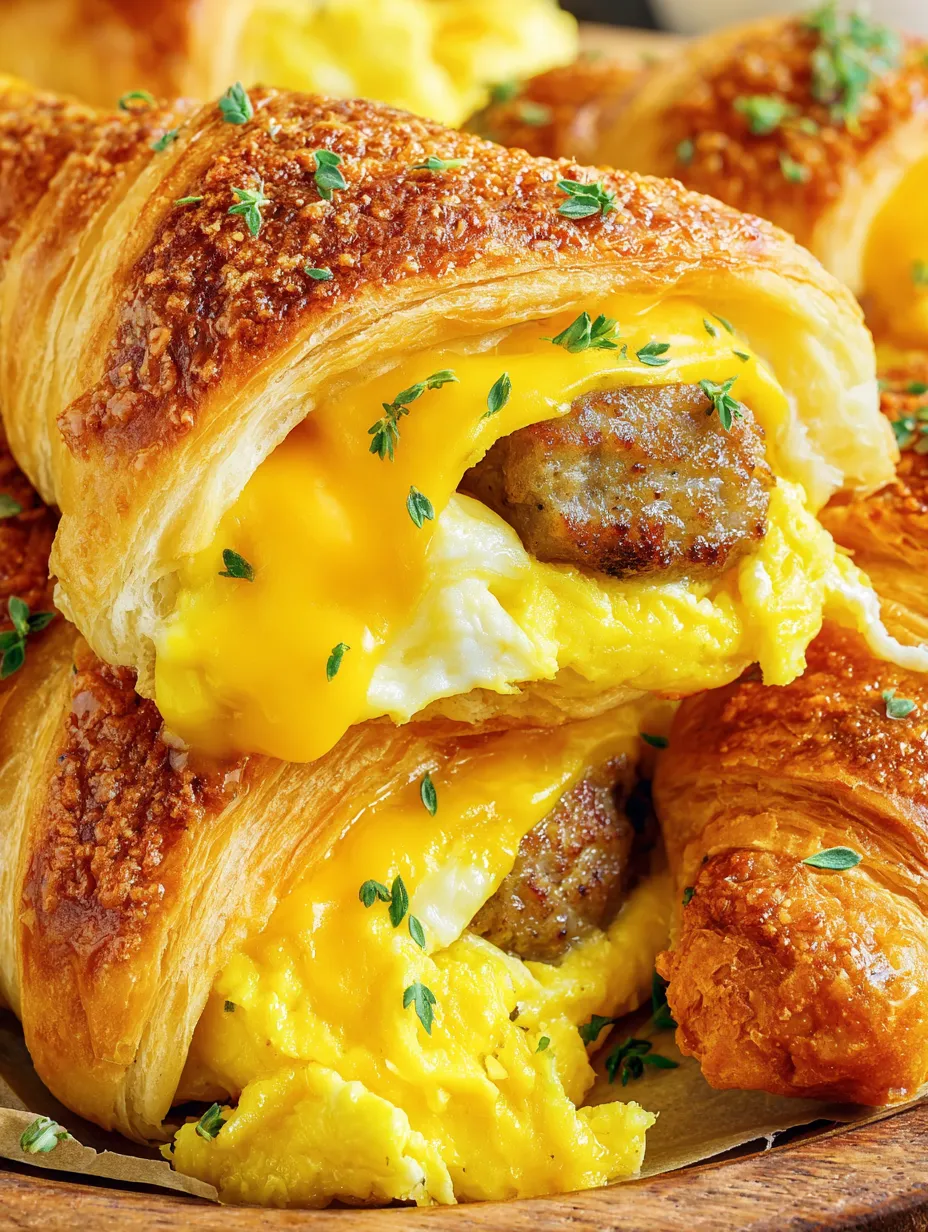 Breakfast crescent rolls with cheese and sausage.