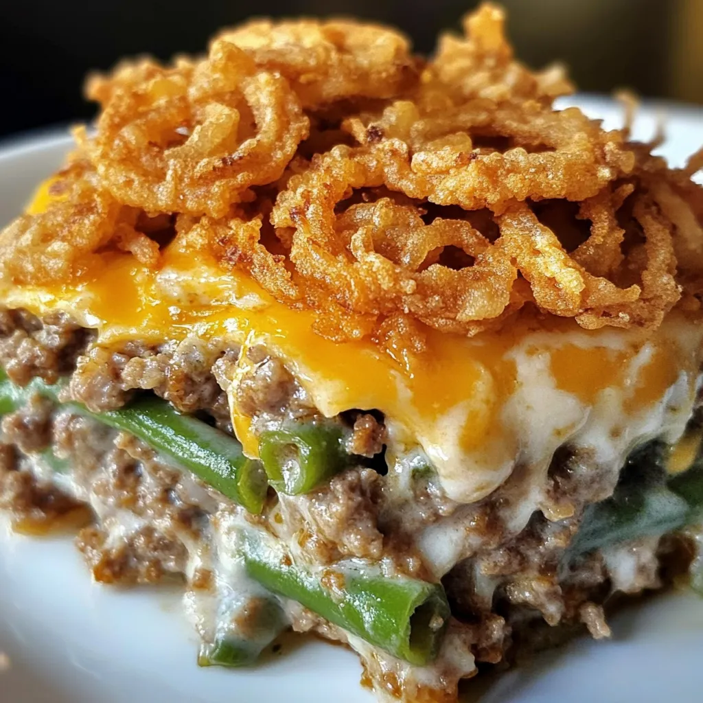 A plate of food with onion rings on top.