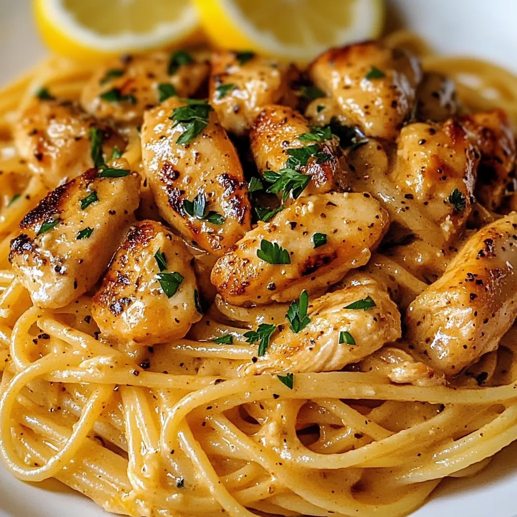A plate of chicken and pasta.