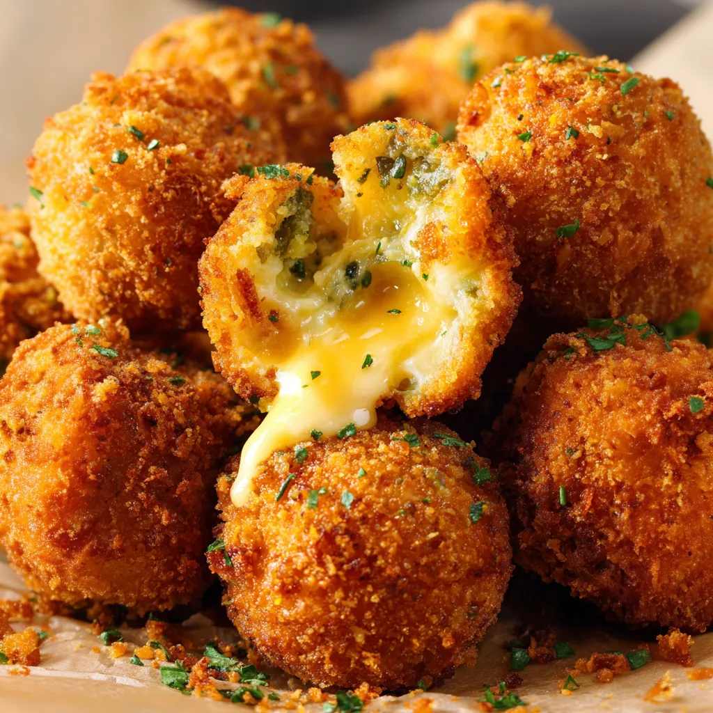 Fried jalapeno popper bites with cheese.