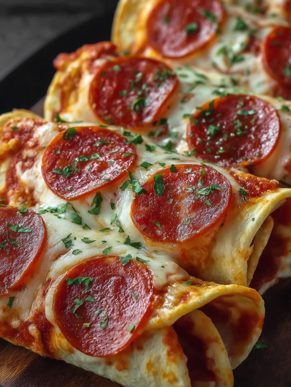Cheesy pepperoni pizza roll-ups with low-carb tortillas.