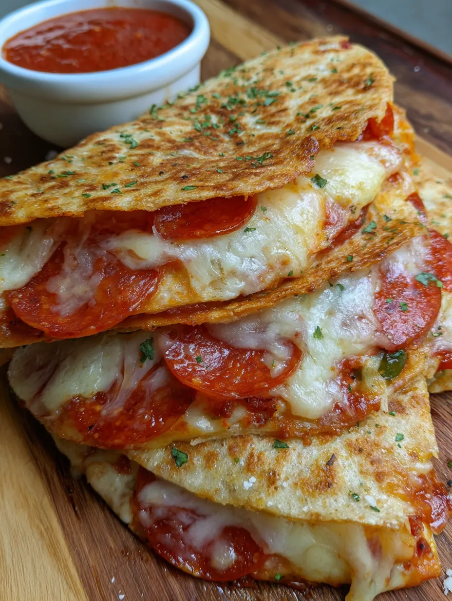 A stack of pizza quesadillas.
