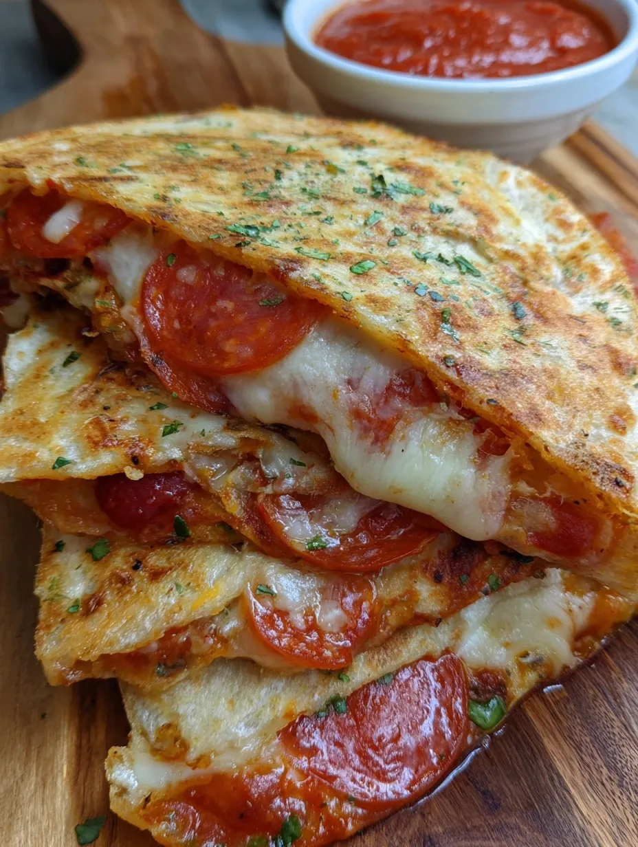 A stack of pizza quesadillas.