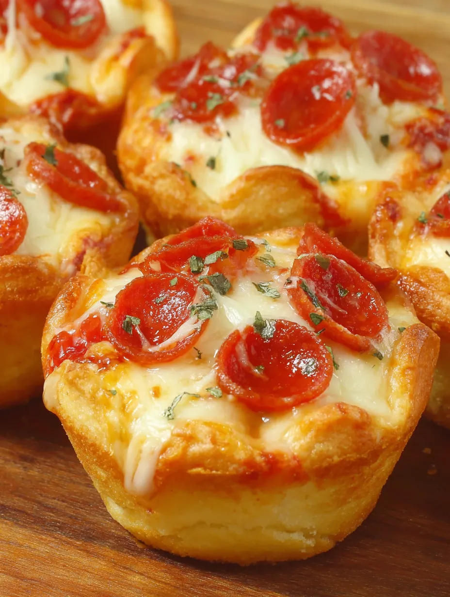 A close up of a pizza cupcake.