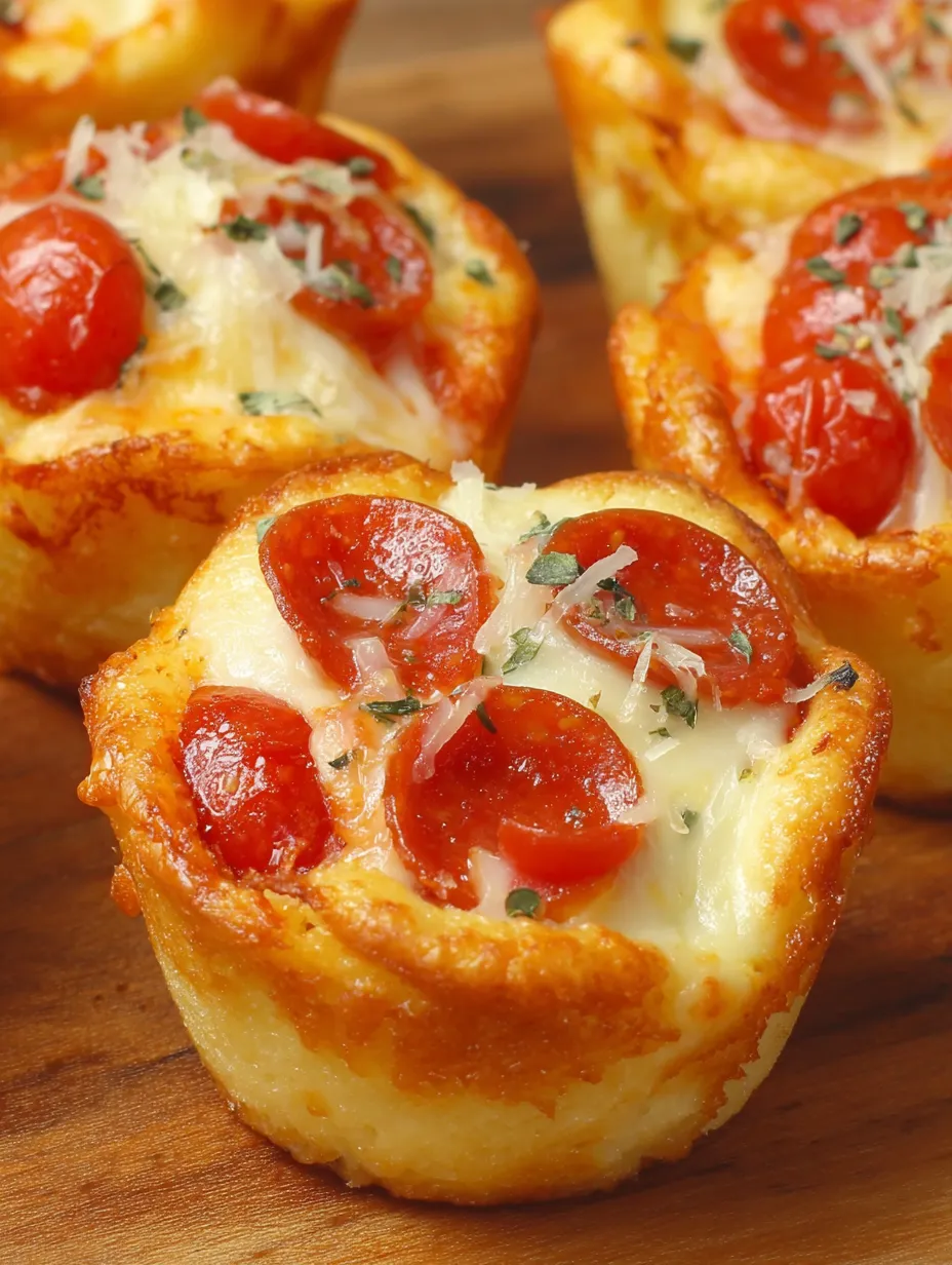 A pizza cupcake with tomatoes and cheese.