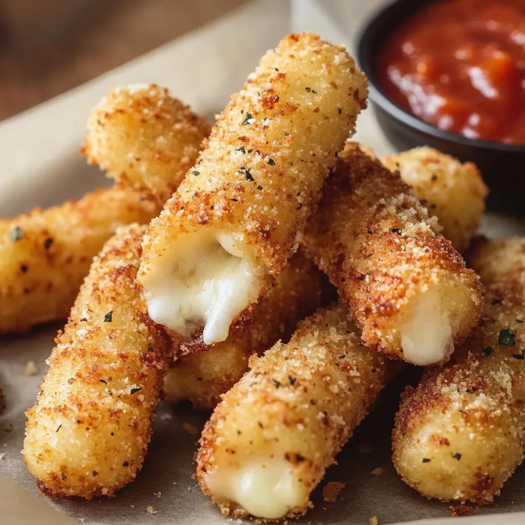 A plate of cheese sticks with a bowl of marinara sauce.