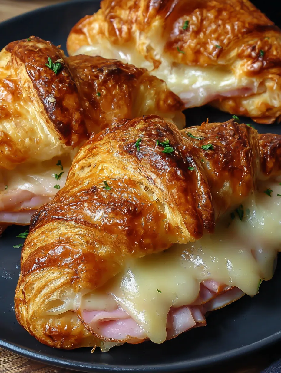 A croissant with ham and cheese inside.