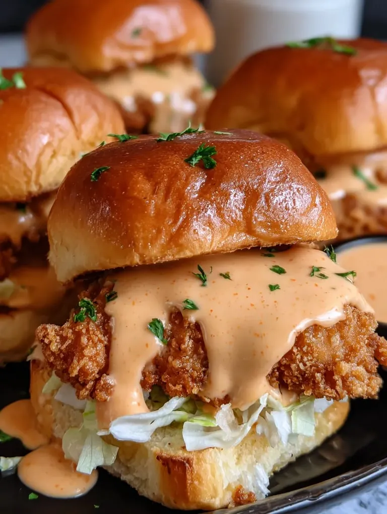 A plate of bang bang chicken sliders.