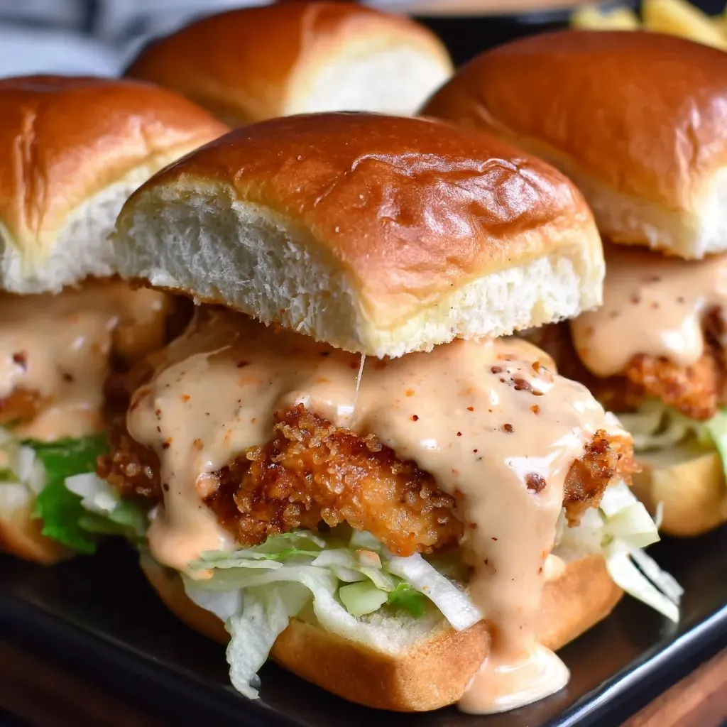 A plate of bang bang chicken sliders.