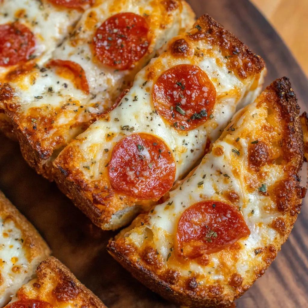 A slice of oven baked french bread pizza.