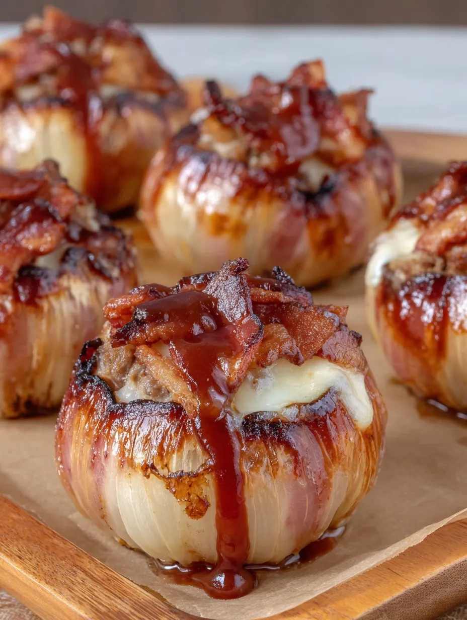 Onion bombs with bacon and cheese.