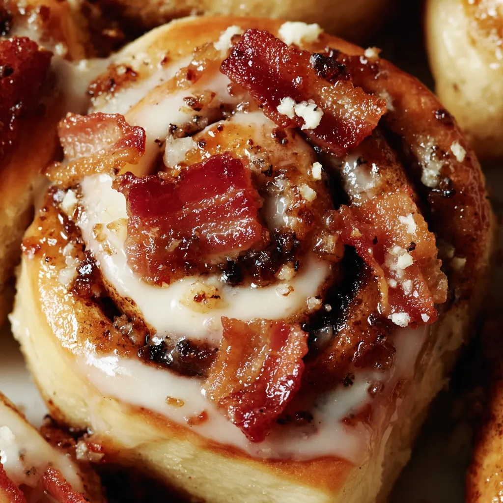 Bacon cinnamon rolls with maple glaze.