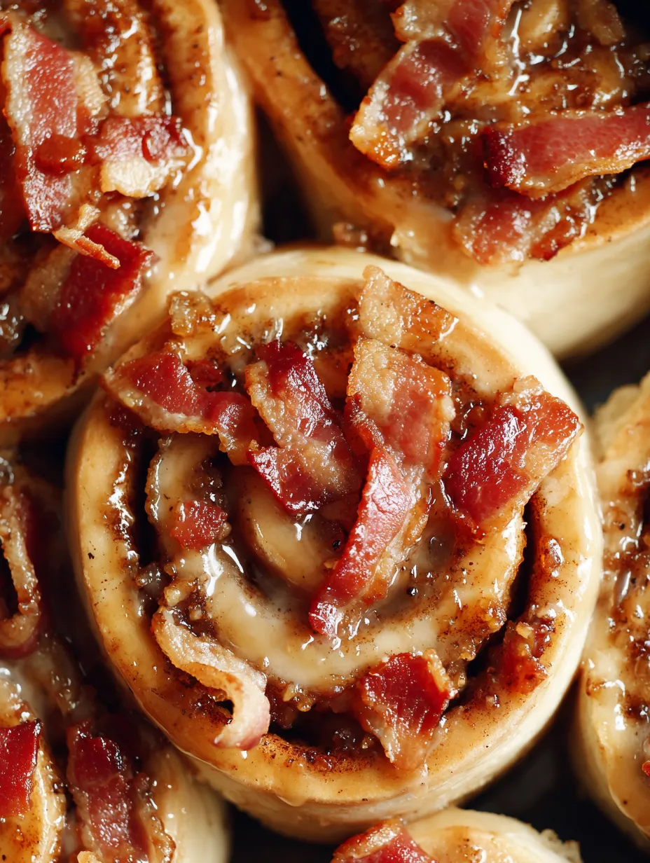 Bacon cinnamon rolls with maple glaze.