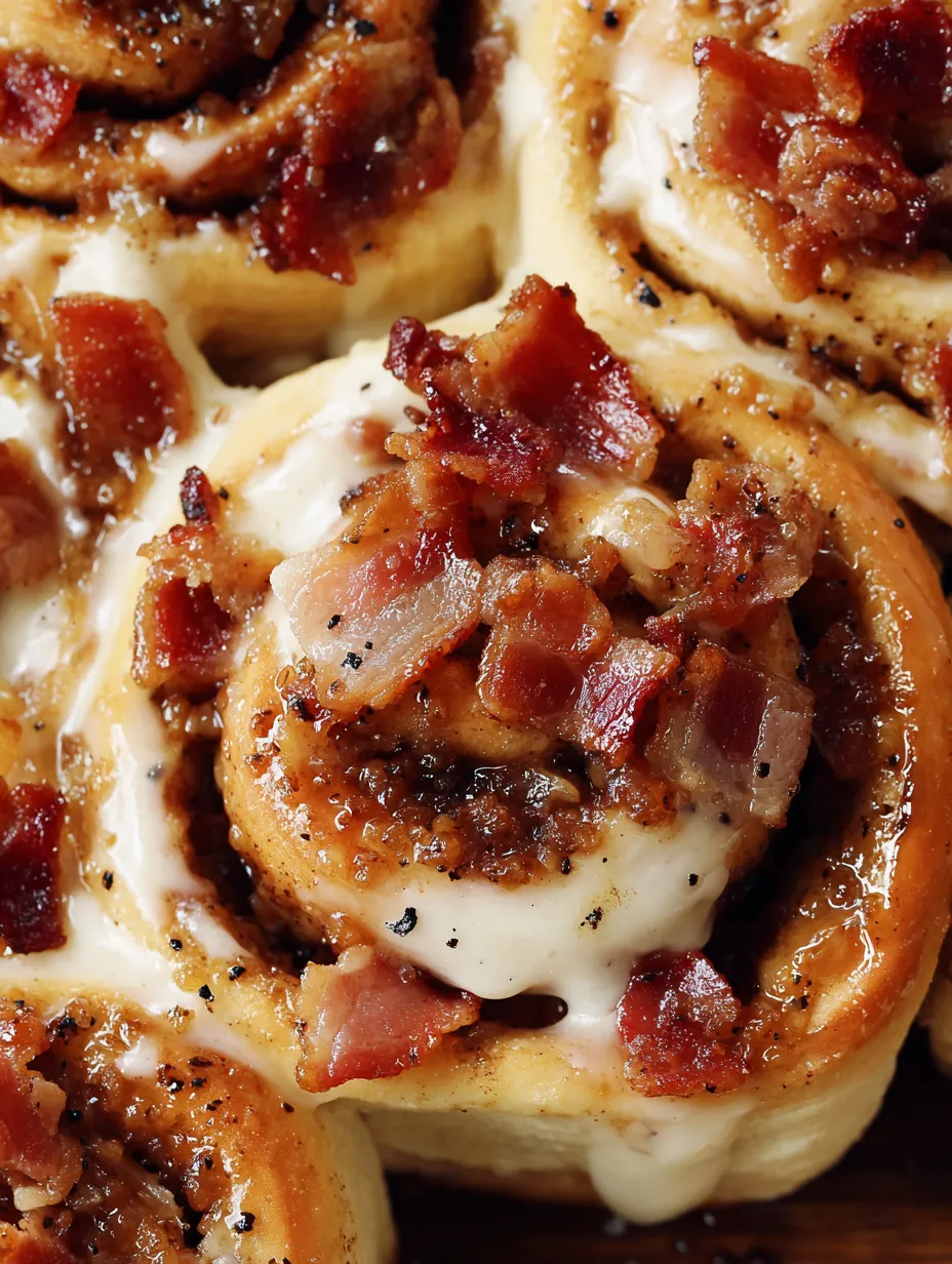 Bacon cinnamon rolls with maple glaze.