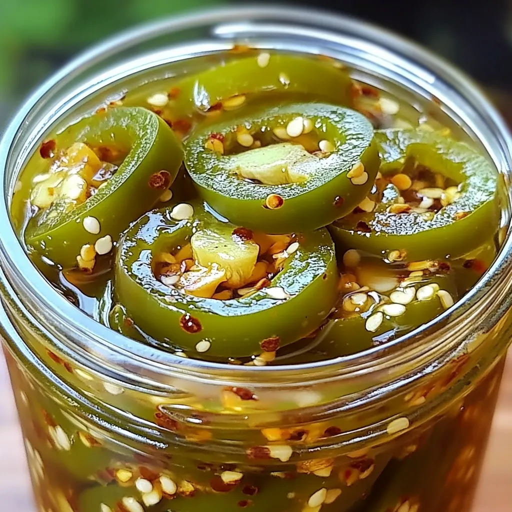 A jar of pickled green peppers.