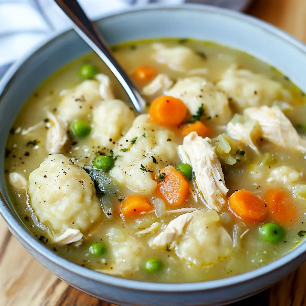 A bowl of soup with chicken and carrots.
