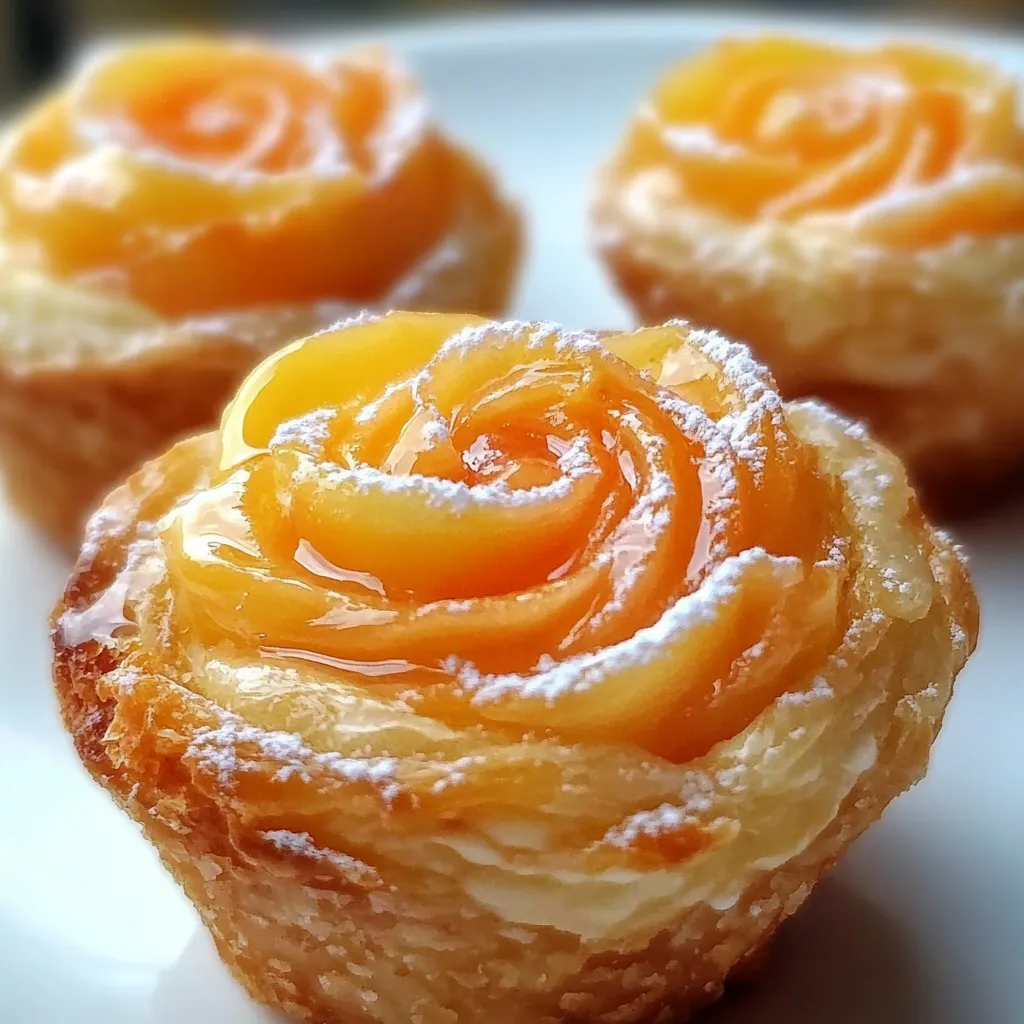 Two small pastries with a rose design on top.