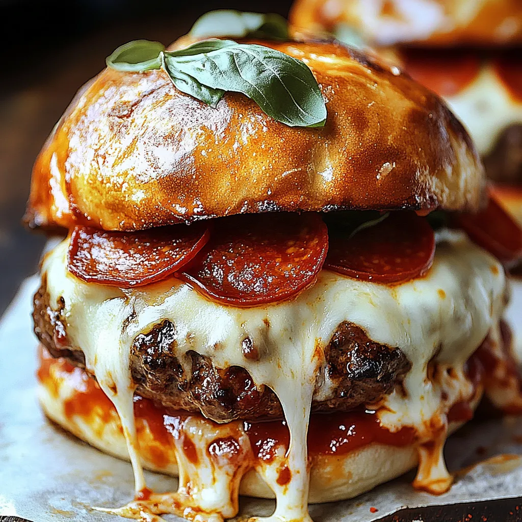 A close up of a pepperoni and cheese sandwich.