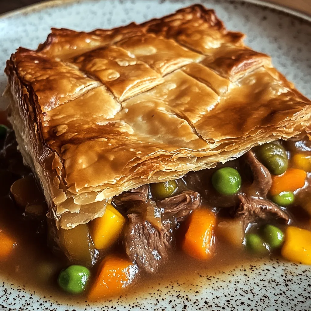 A pie with meat and vegetables.