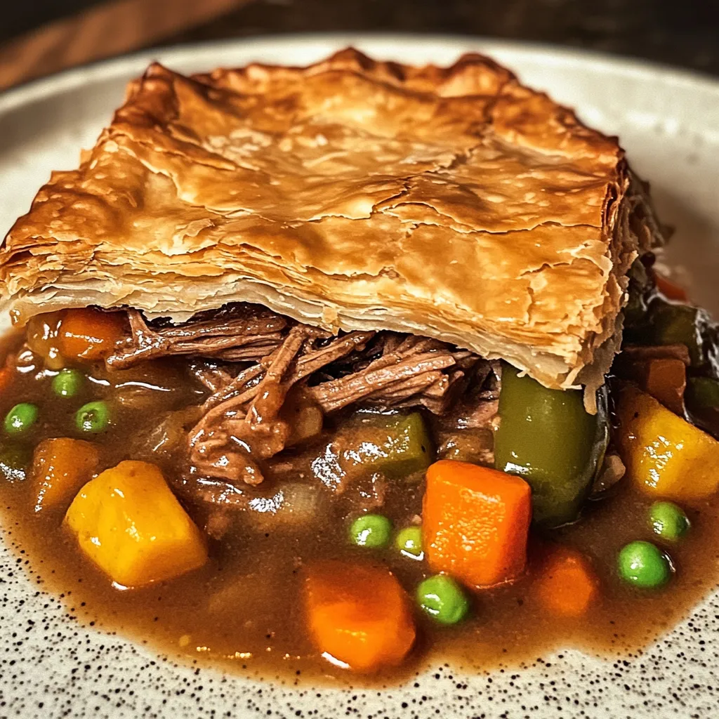 A plate of food with a pastry and vegetables.