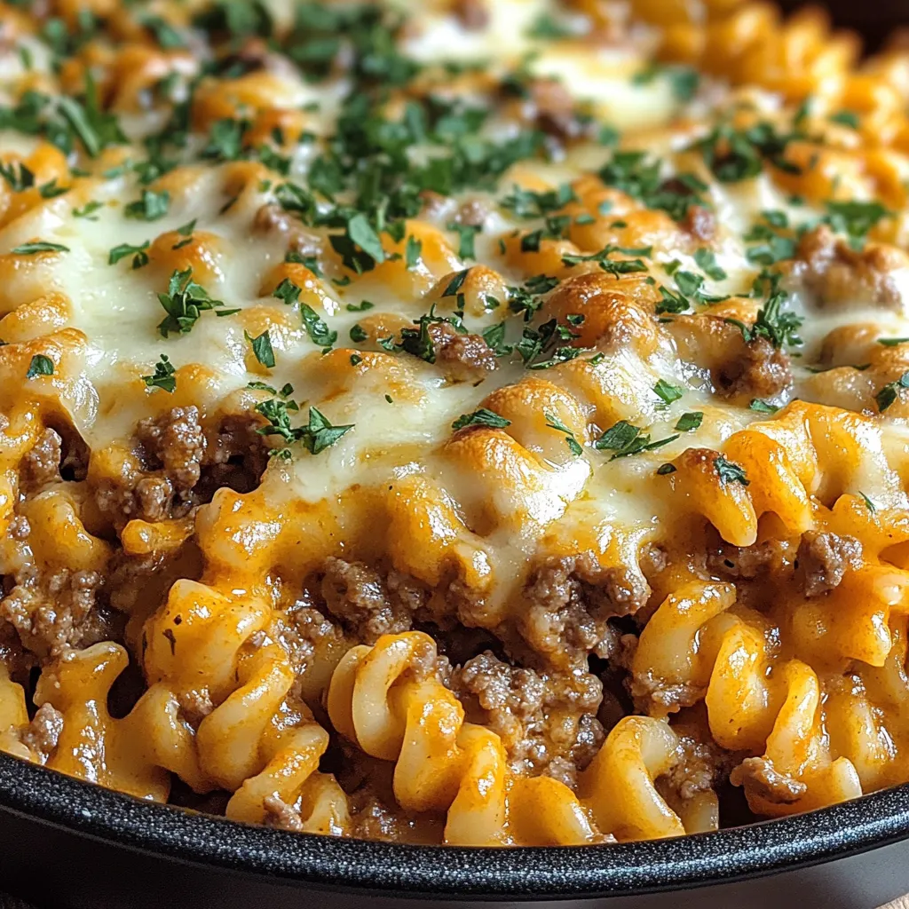 A bowl of pasta with meat and cheese.