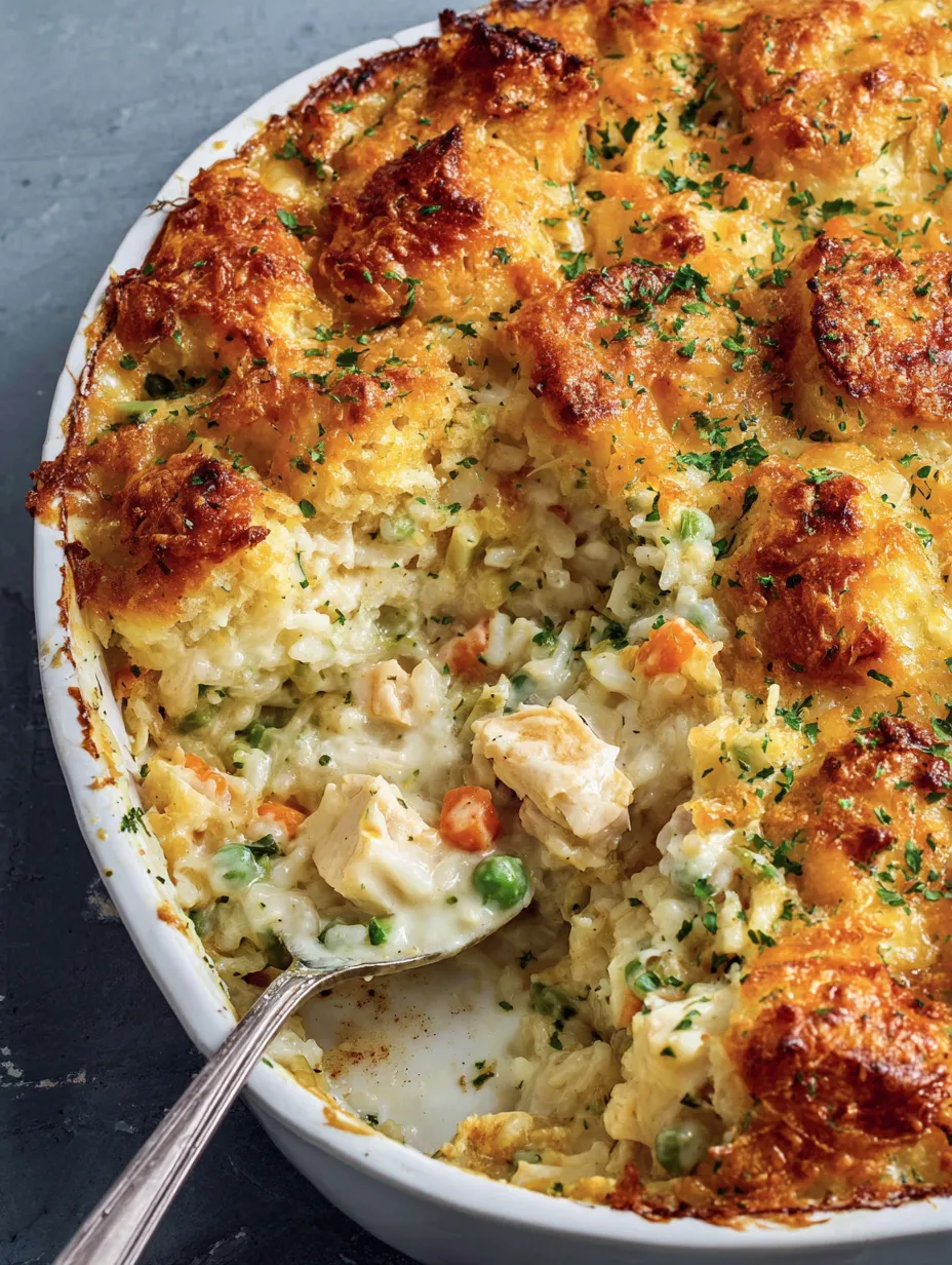 A creamy chicken and rice casserole.