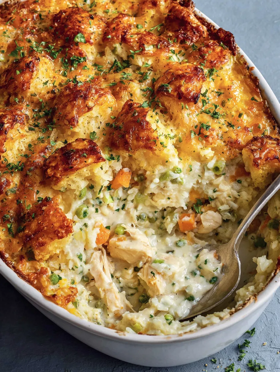 A creamy chicken and rice casserole.