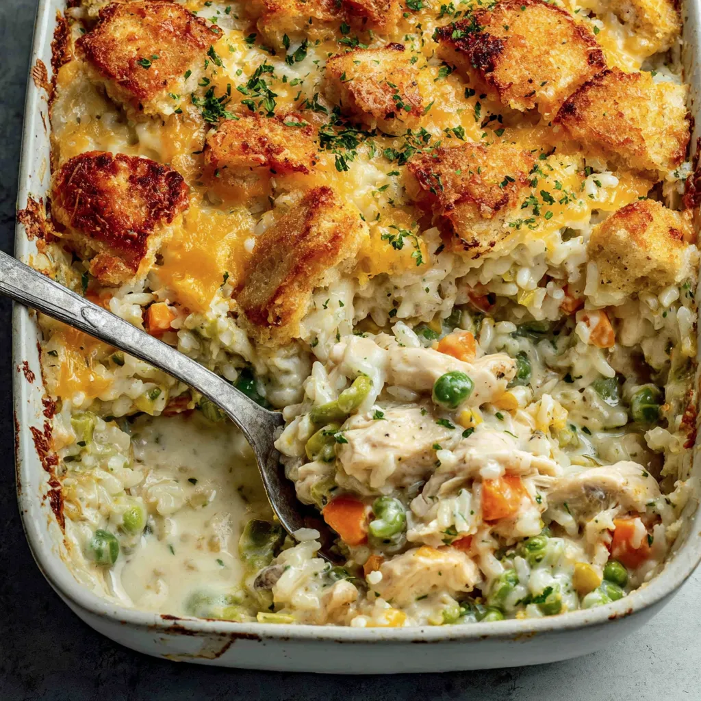 A creamy chicken and rice casserole.