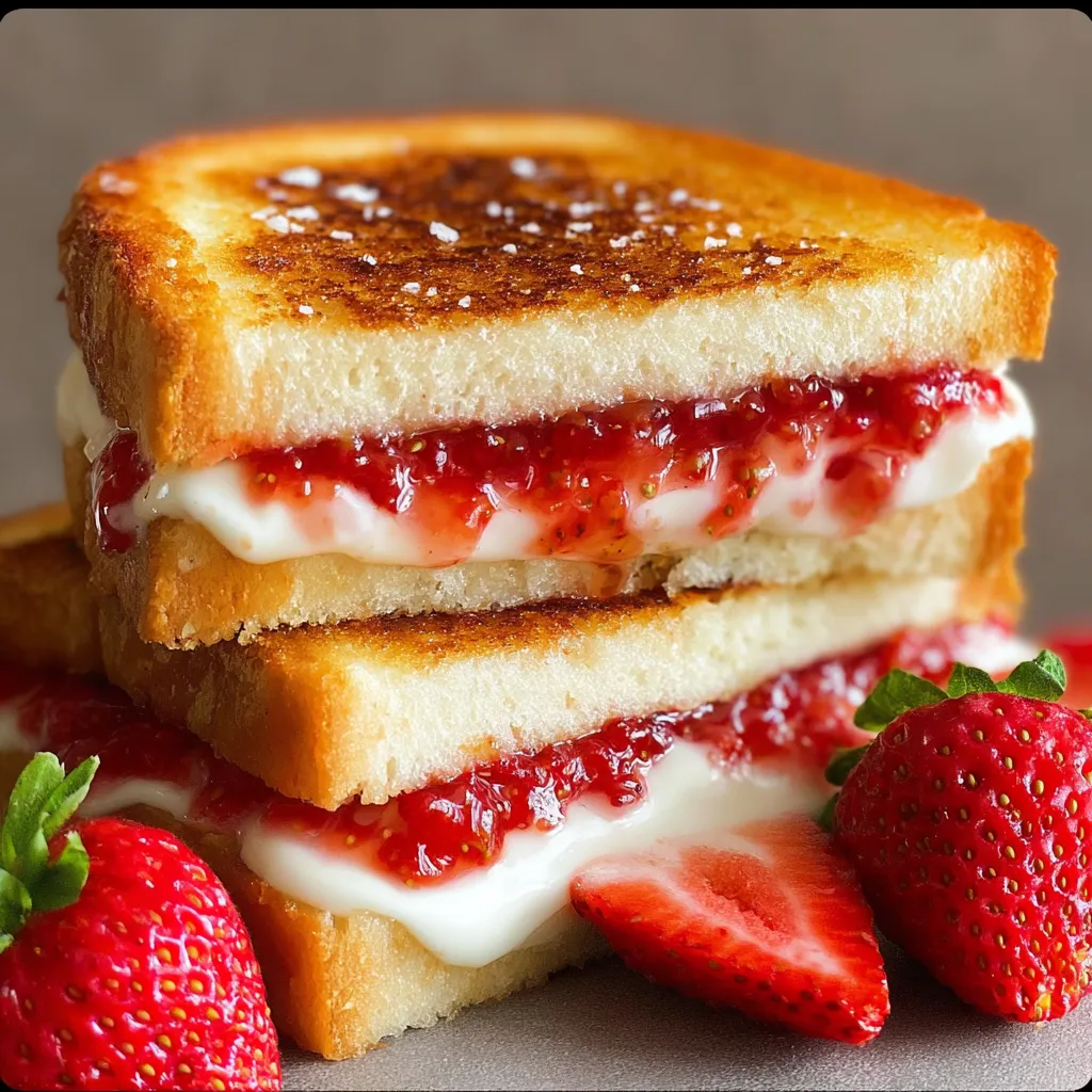 A stack of toast with strawberries on top.