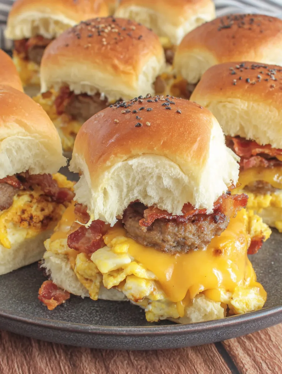 Breakfast sliders with bacon and egg.