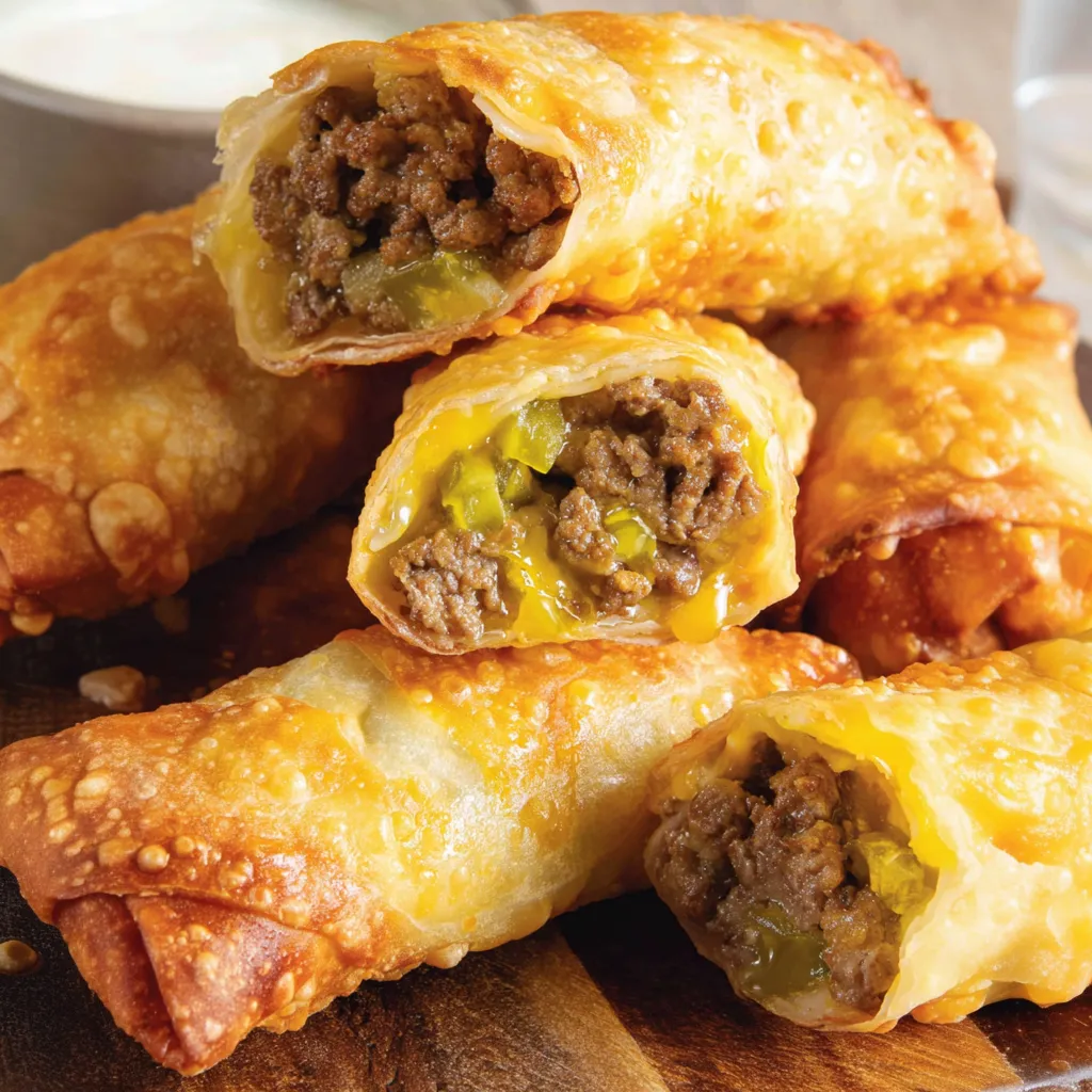 Air fryer cheeseburger egg rolls.