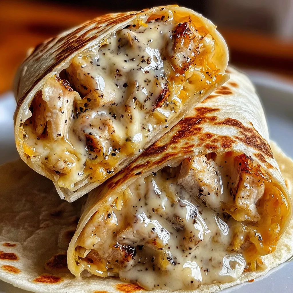 Two chicken burritos with cheese.