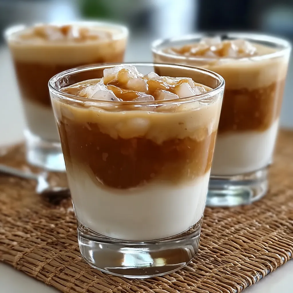 Three glasses of dessert on a table.