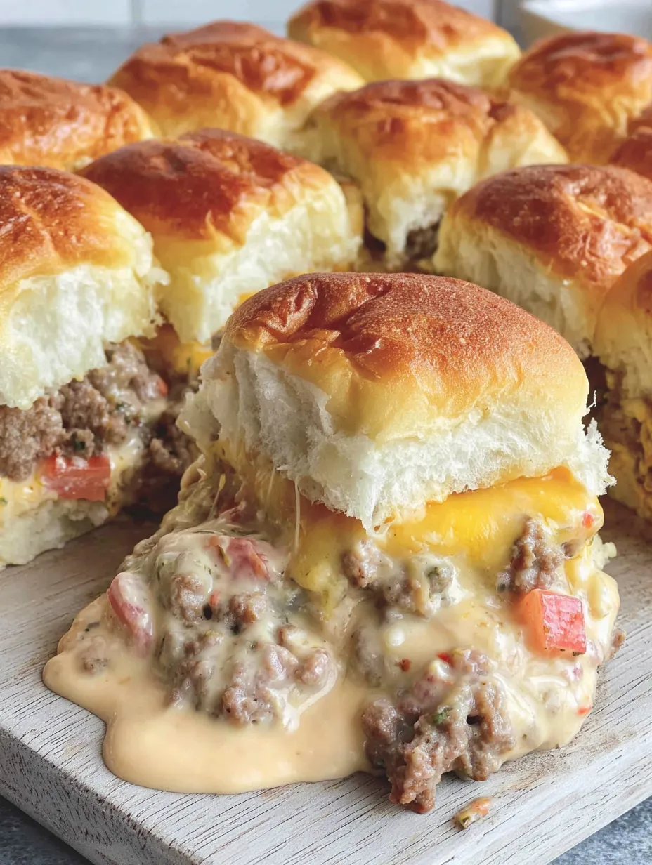 A plate of cheeseburger sliders with a knife and fork.