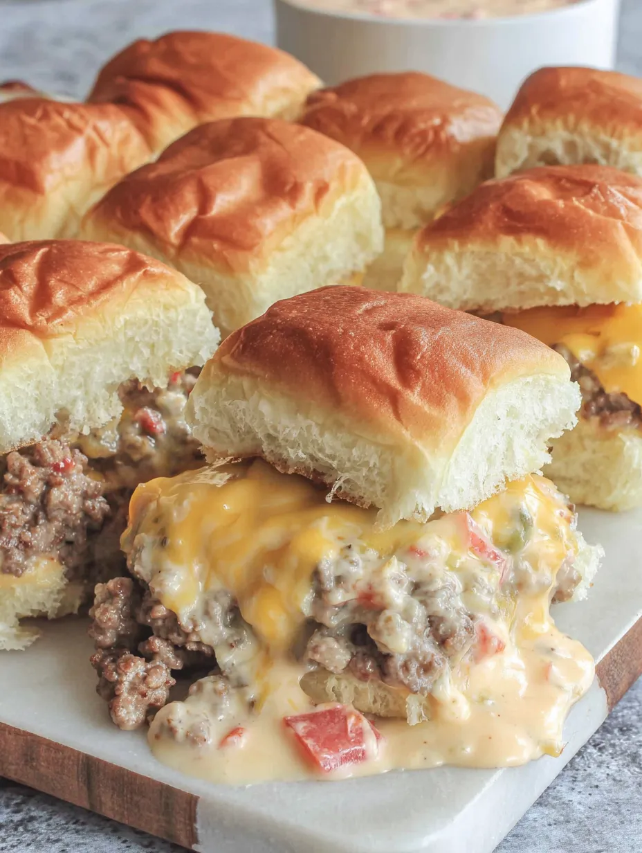 A plate of cheeseburger sliders with a knife and fork.
