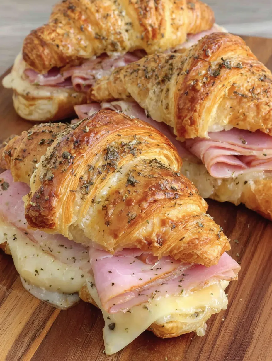 A croissant sandwich with ham and cheese.