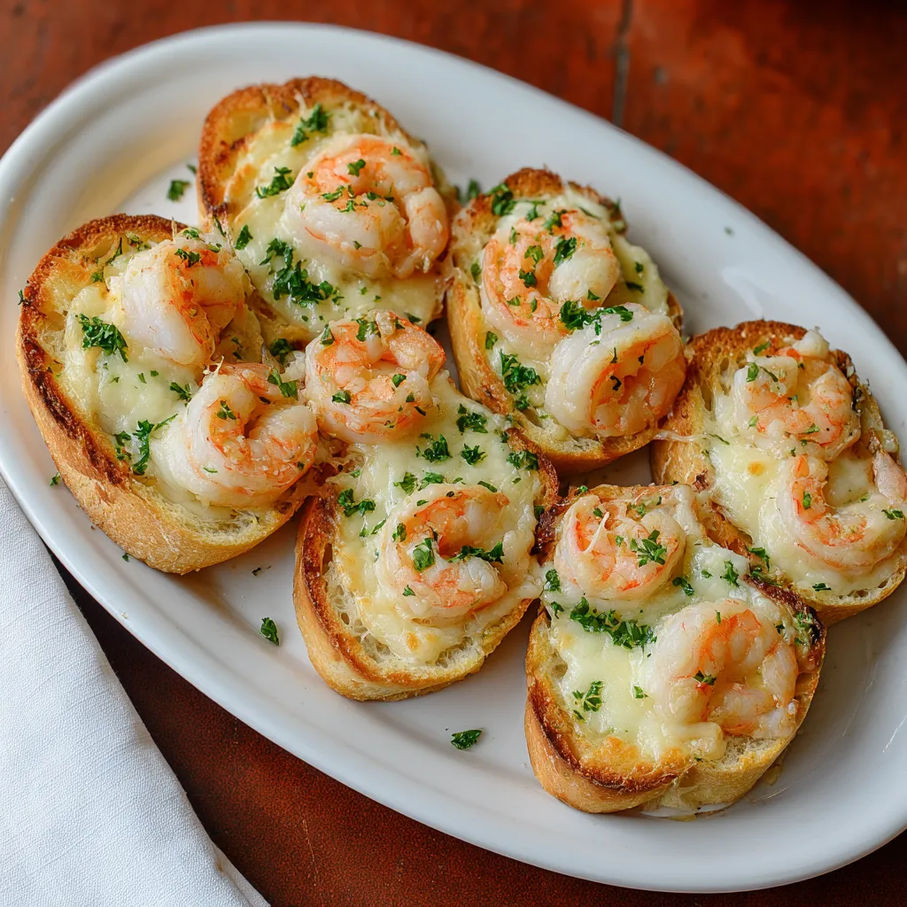 A plate of shrimp and bread.