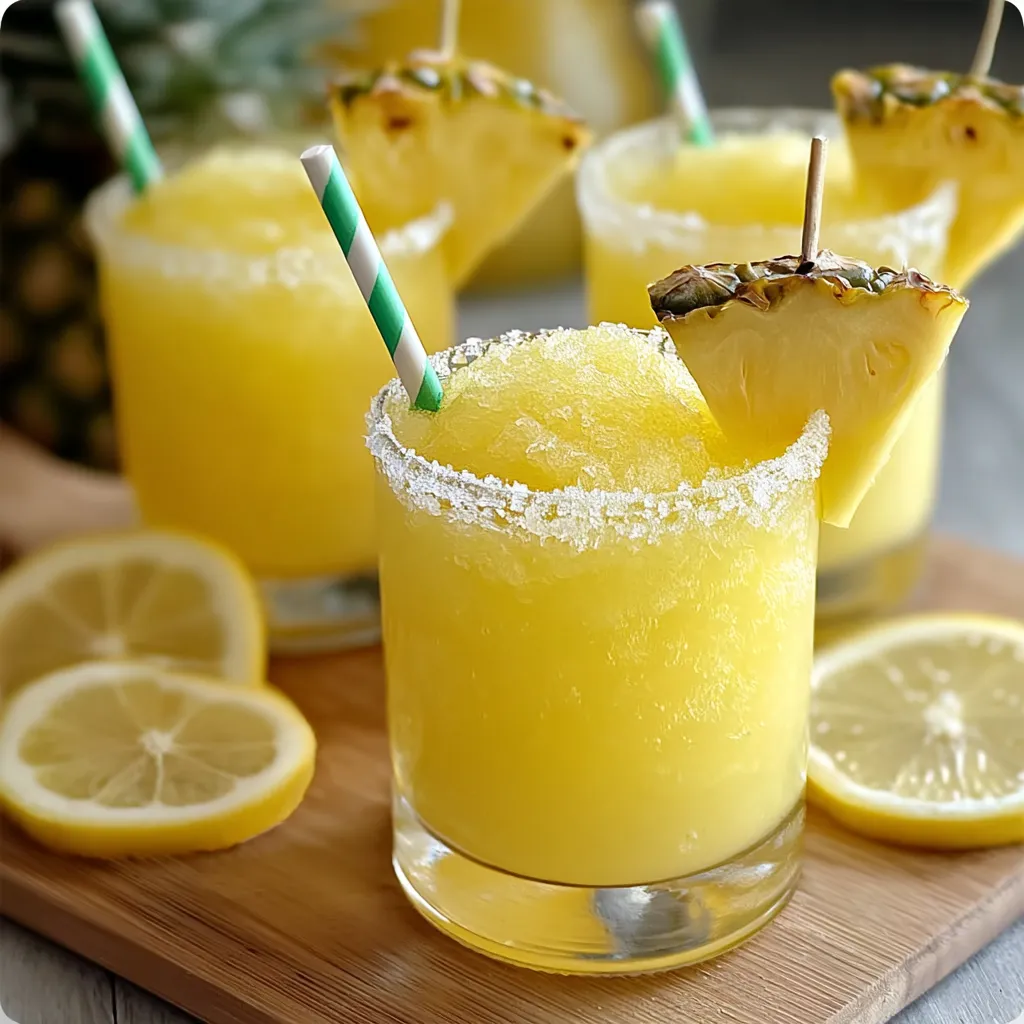A glass of lemonade with a pineapple wedge in it.