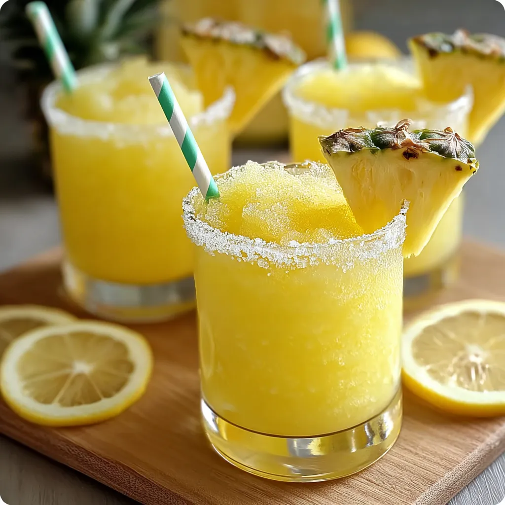 A glass of pineapple juice with a green straw.