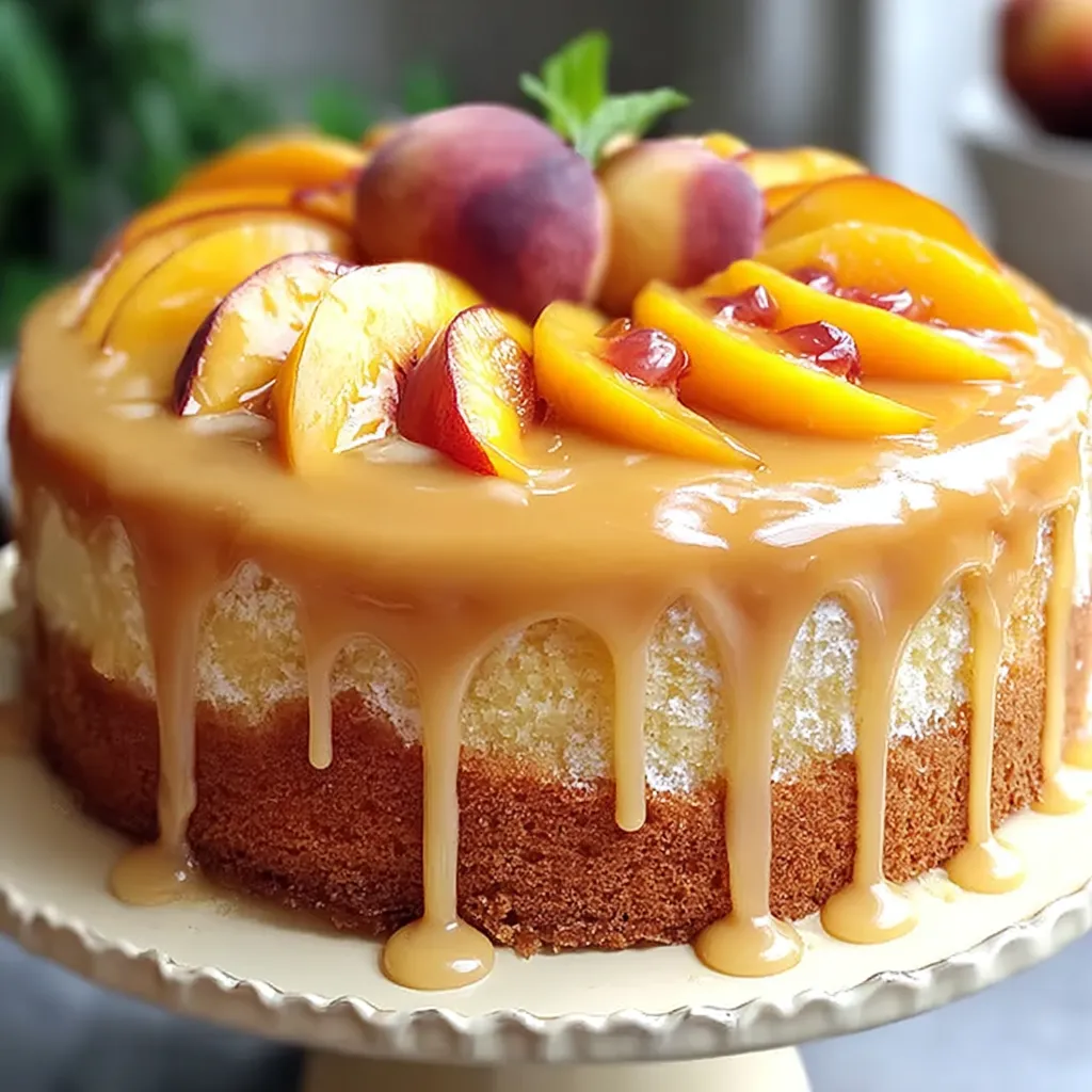 A cake with peaches on top.