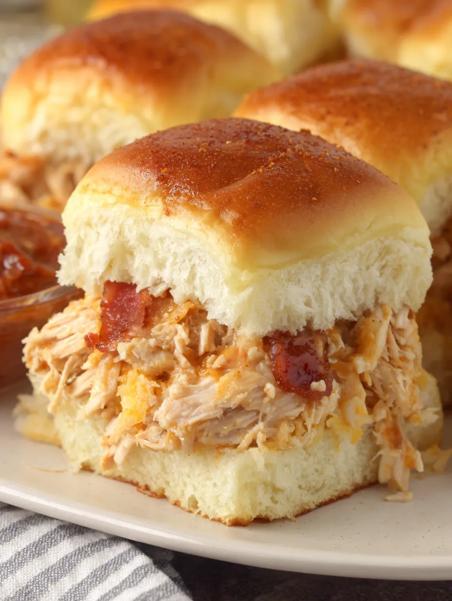 Two pieces of bacon BBQ chicken sliders.