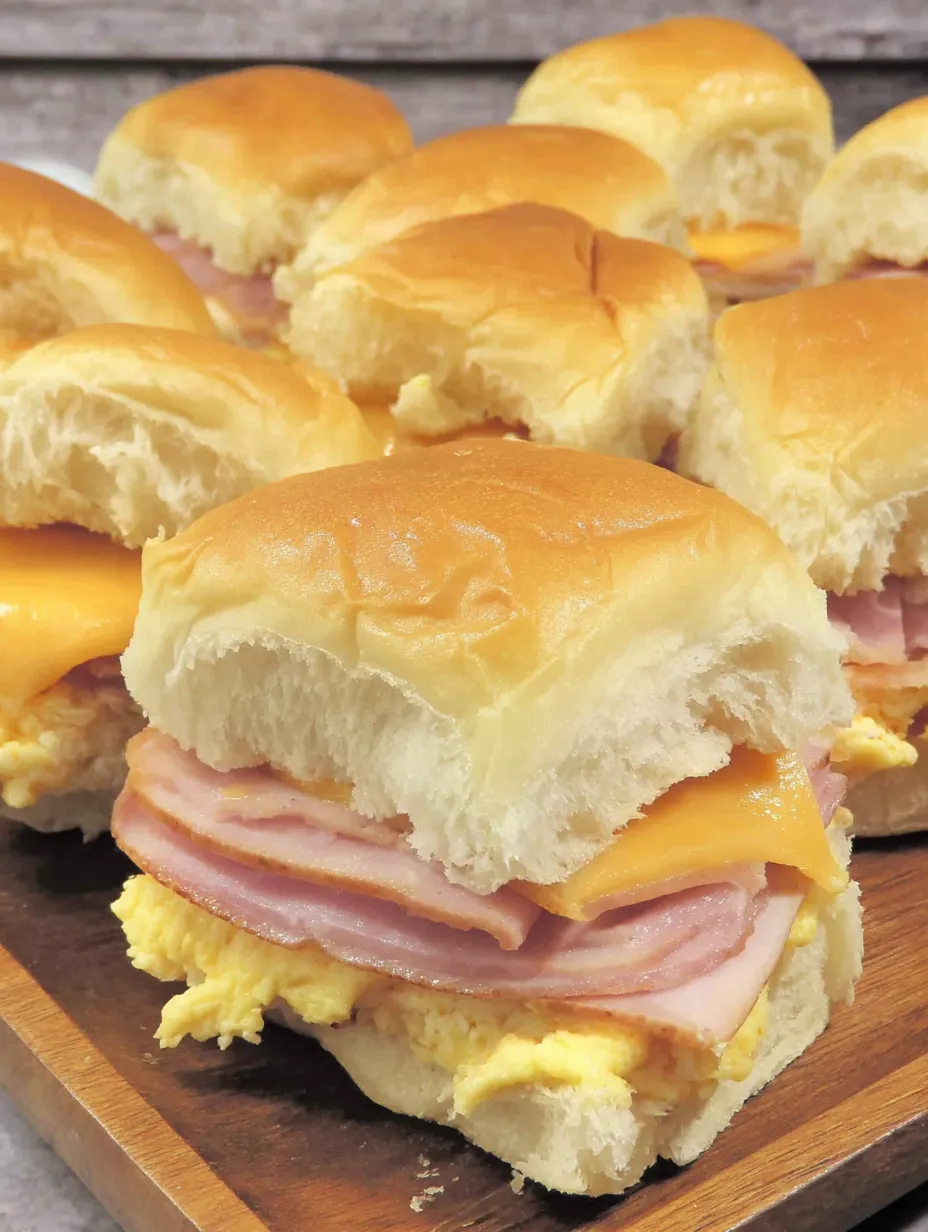 A plate of peameal bacon breakfast sliders.
