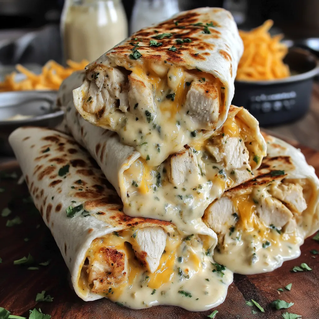 A stack of cheesy chicken garlic wraps.