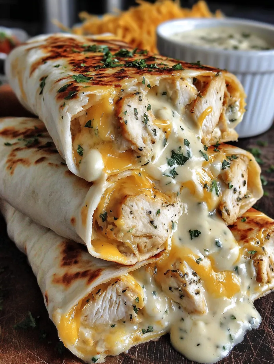 A stack of cheesy chicken garlic wraps.