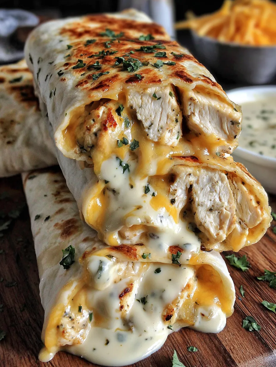 A cheesy chicken garlic wrap.