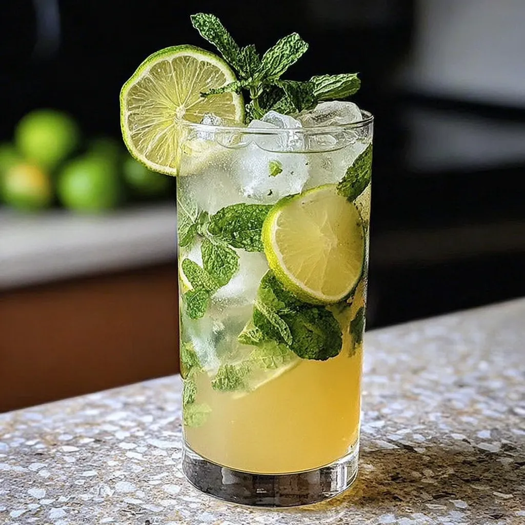 A glass of mint and lemonade.