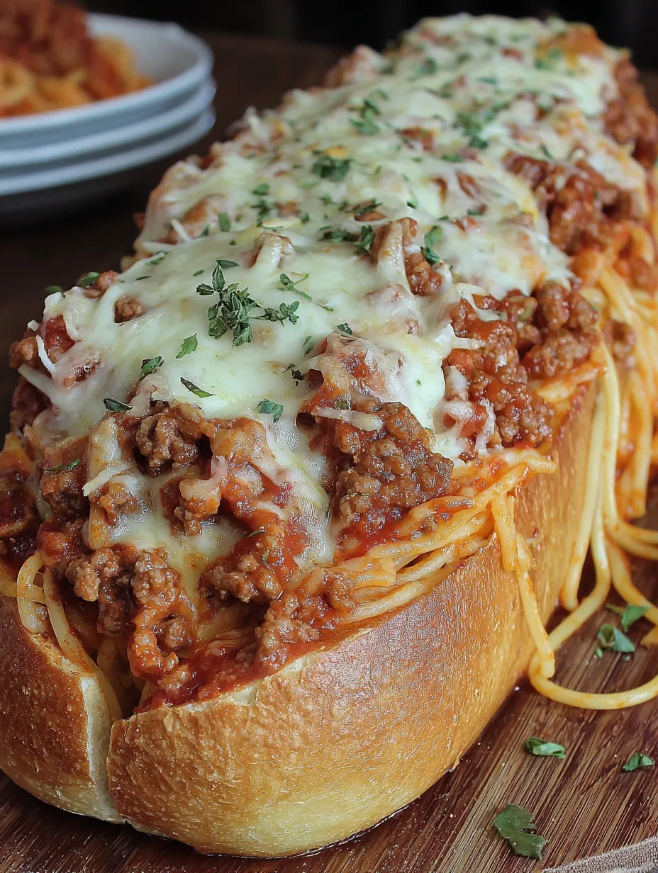 A cheesy stuffed Italian bread boat.