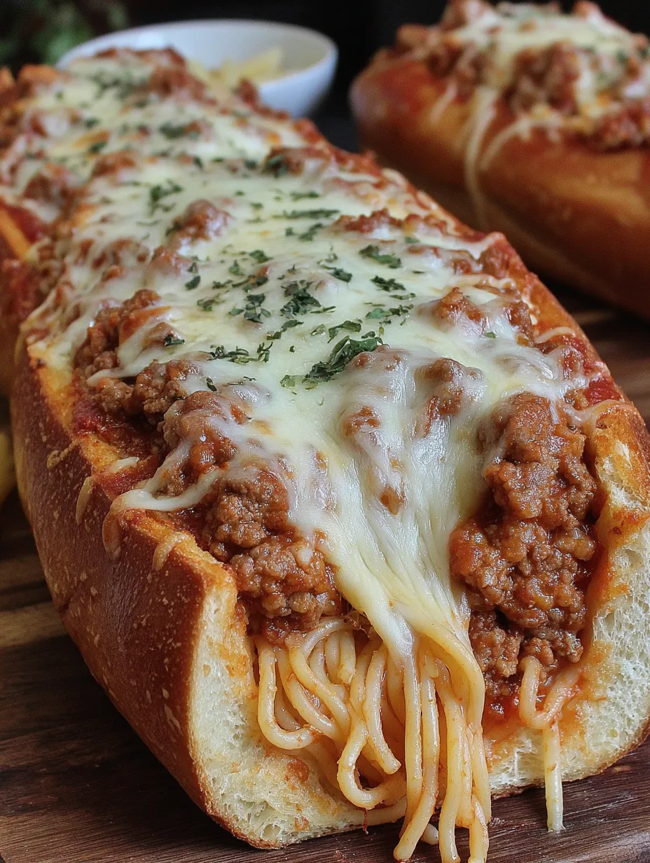 A cheesy stuffed Italian bread boat.